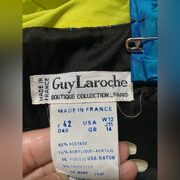 Vintage Guy Laroche France metallic brocade cocktail dress lions unicorns 42 S M - Picture 14 of 15